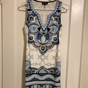 Hale Bob blue and white shift dress.